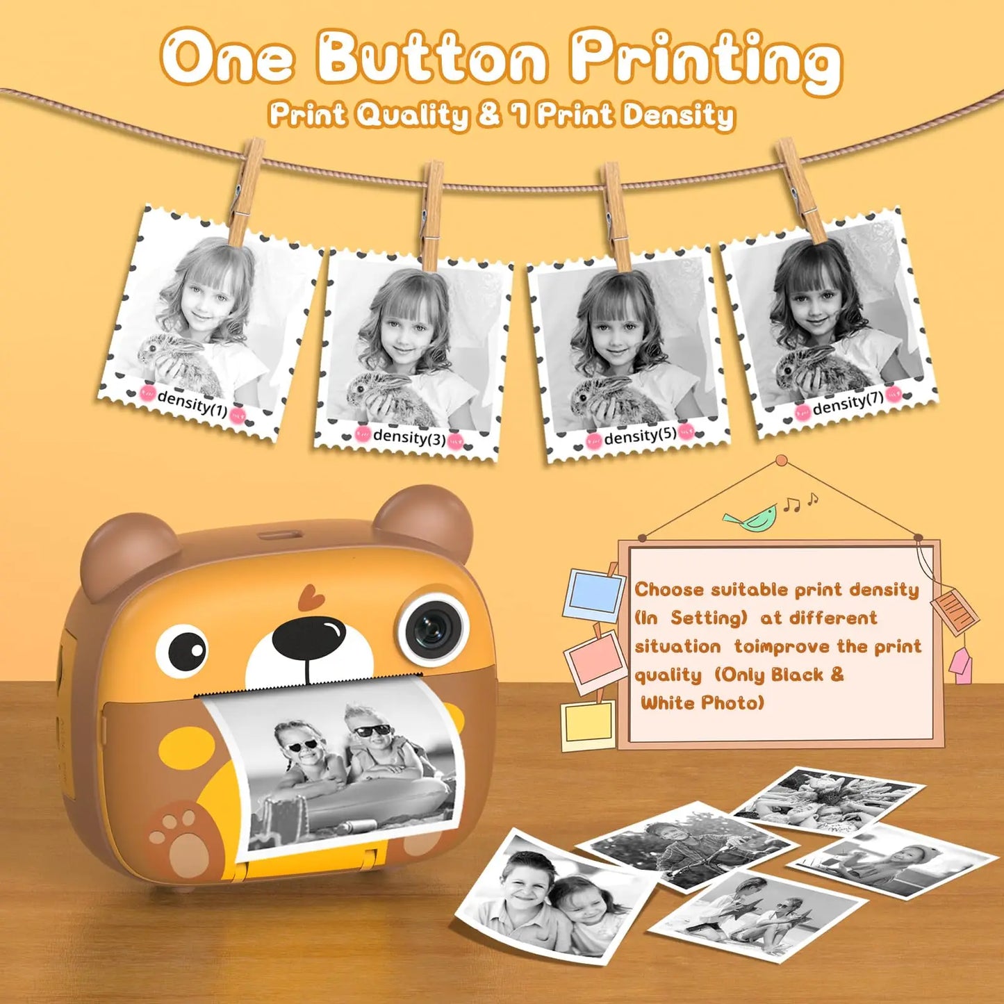 Kids Instant Camera 2.4 Inch Screen 12MP 1080P HD Instant Print Digital Camera Birthday Gifts For 3-12 Years Old Children