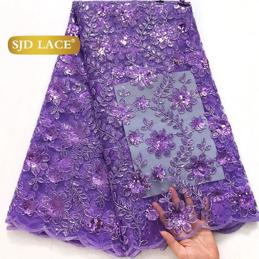 SJD LACE African Green Sequins Mesh Woman Lace Fabric High Quality 2025 Nigerian French Net Lace for Sewing Wedding Dresses 3735
