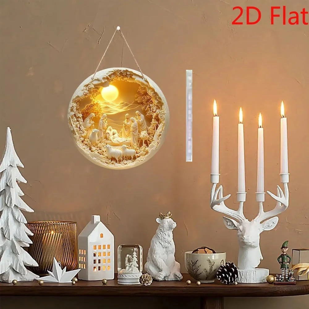 2D Bohemian Nativity Wall Hanging – Floral Christmas Decor for Living Room, Bedroom & Holiday Parties