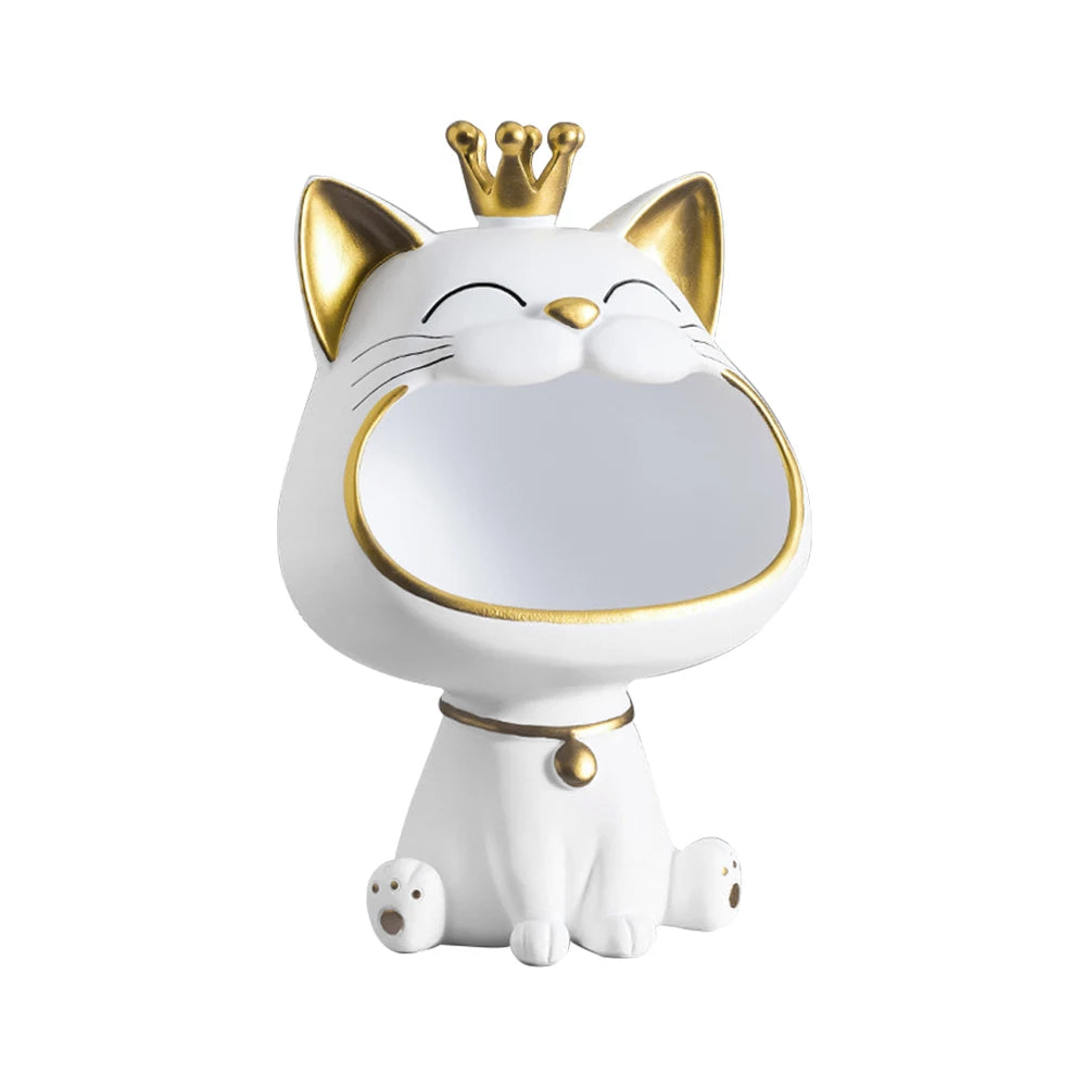 Laughing Cat Statue Resin Lucky Cat Statue Decoration Creative Big Mouths Cat Statue Cute Desktop Storage Accessories
