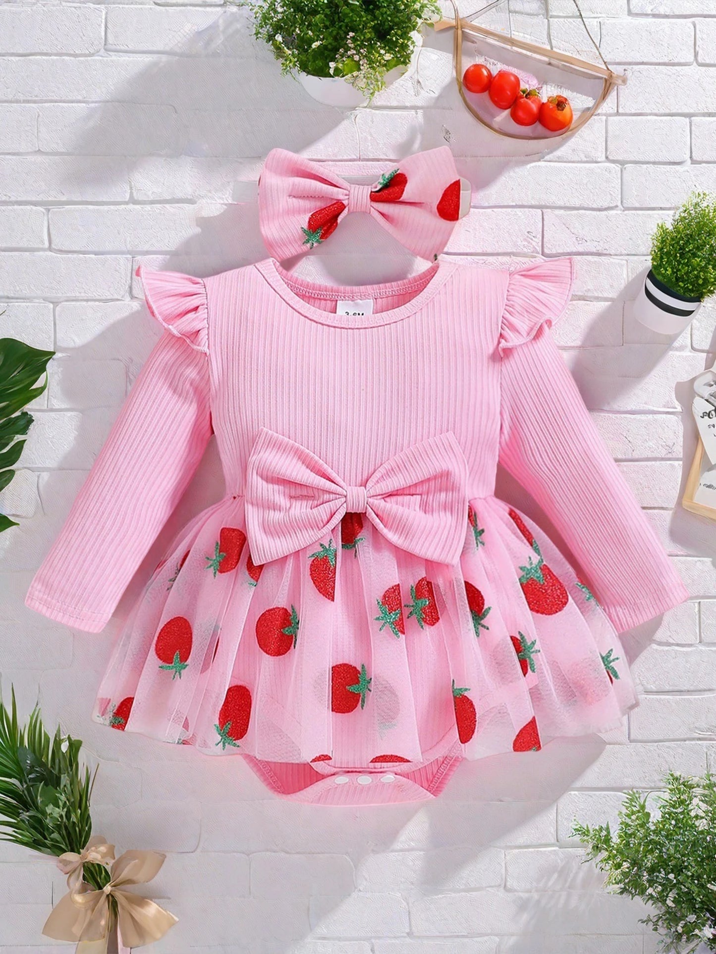 Infant Girls 2-Piece Clothing Set with Ruffle Sleeve Floral Print Romper and Matching Headband Baby Outfit for Newborns
