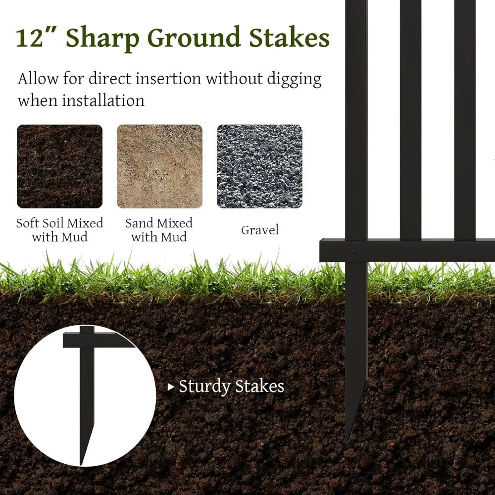 Happygrill Garden Fence 4 Panels, 80”L x 37.5”H Outdoor Privacy Screen w/Sharp Ground Stakes, Protective Caps, No Dig Fence, Vin