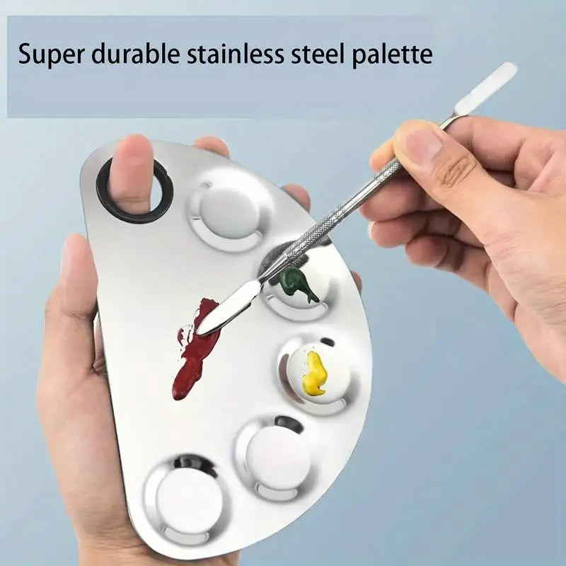Stainless Steel Makeup Mixer Nail Art Polish Mixing Plate Foundation Eyeshadow Mixer Palette with Spatula Rod Beauty Tools Stain