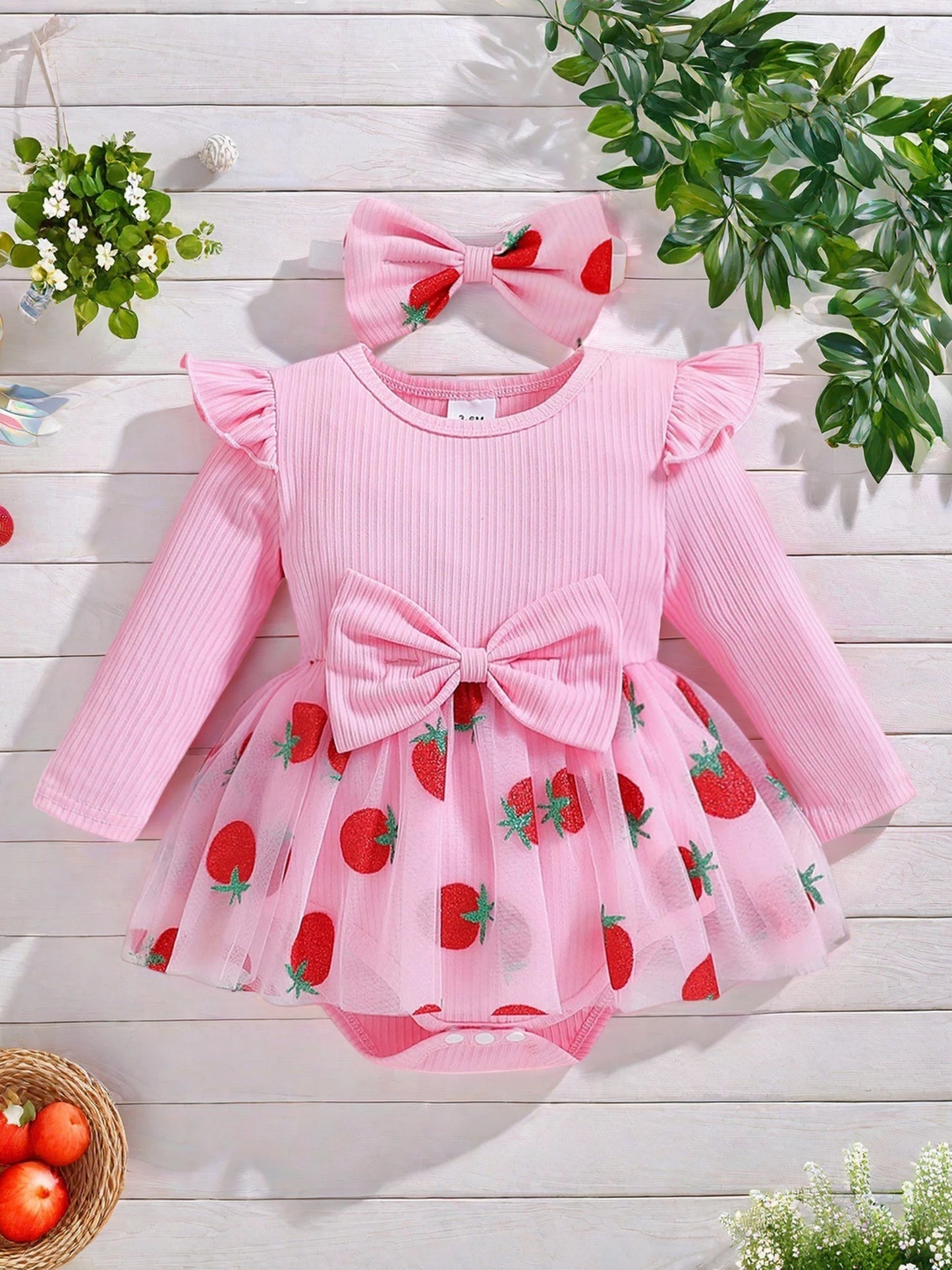 Infant Girls 2-Piece Clothing Set with Ruffle Sleeve Floral Print Romper and Matching Headband Baby Outfit for Newborns