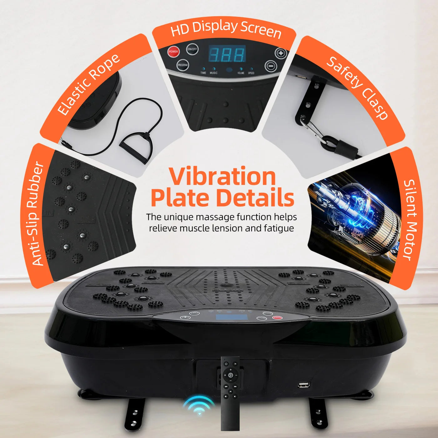 Vibration Plate Exercise Machine Portable Fat-Burning Machine Weight Loss 220 lbs Full-Body Workout Shaker BT Remote Control