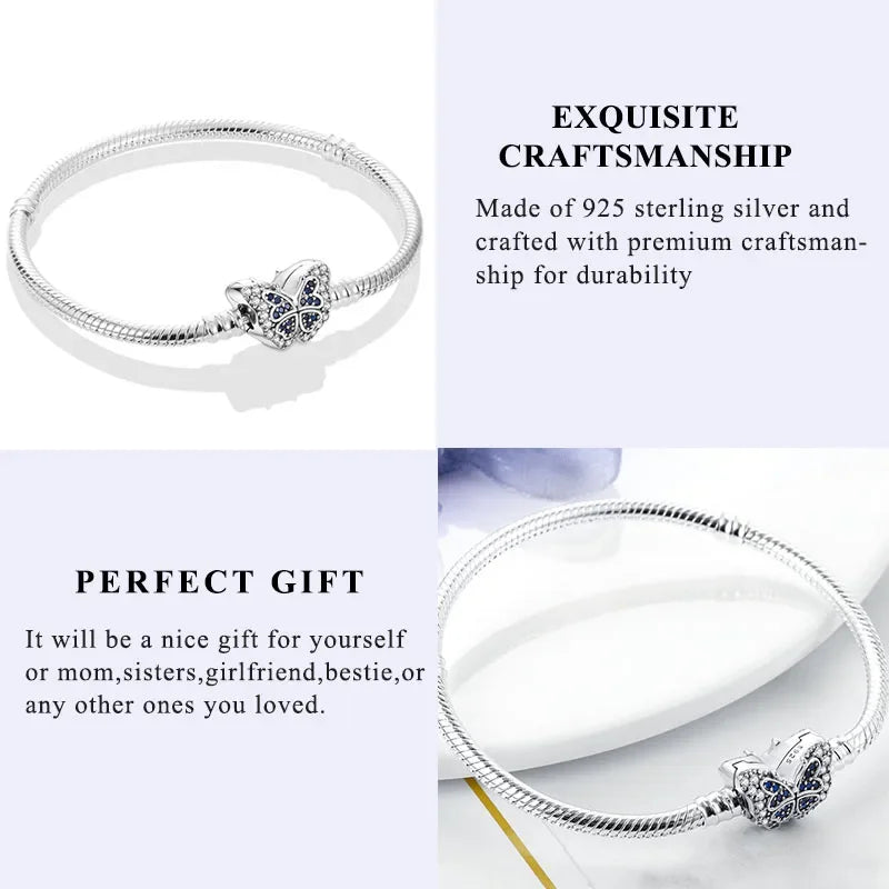 Pulsera Original de Plata de Ley 925 para Mujer – Diseño Corazón y Mariposa, Compatible con Pulsera Original