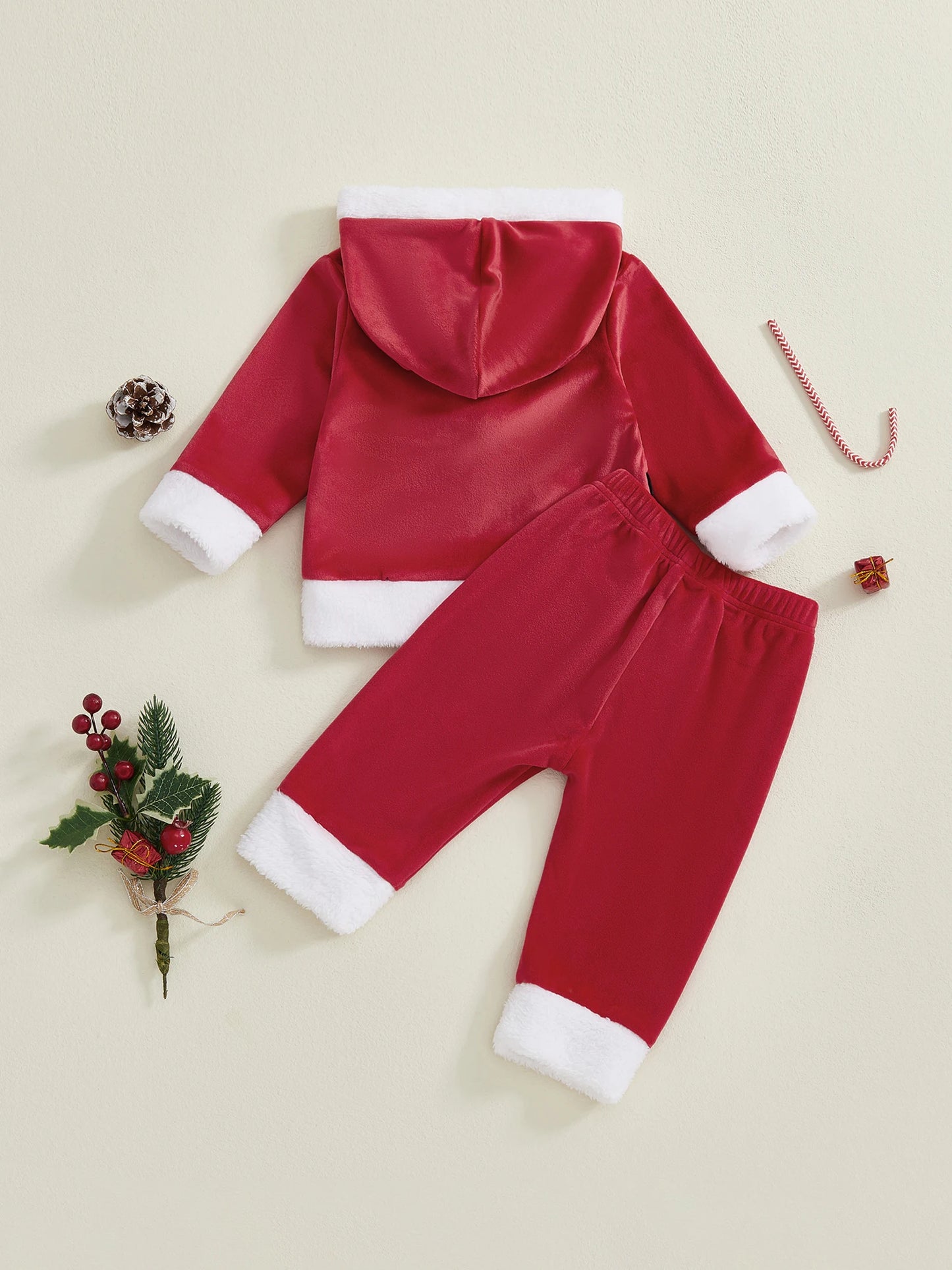 Kids Girls Boys Christmas Santa Claus Costume Long Sleeve Hooded Sweatshirt with Pants Outfit Cosplay Set for Holiday Party
