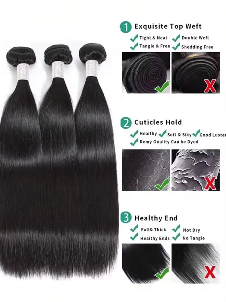 38 40 Inch Raw Straight Bundles 100% Human Hair 3 4 5 Bundle Brazilian Weave Virgin Raw Hair Human Hair Bundles Extensions Black