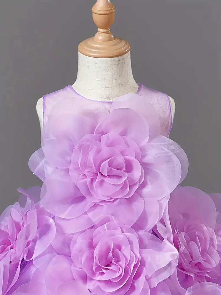 Girls Princess Dress Luxury Elegant Lilac Sleeveless Party Evening Dresses Kids Wedding Birthday Ball Gown For Girl Children