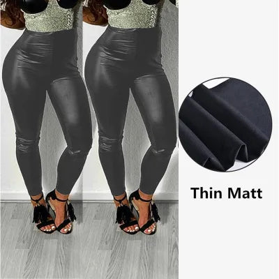 Black Sexy Leather Pants Plus Size PU Leggings Women High Waist Skinny Tights Elastic Stretchy Outfit Trousers