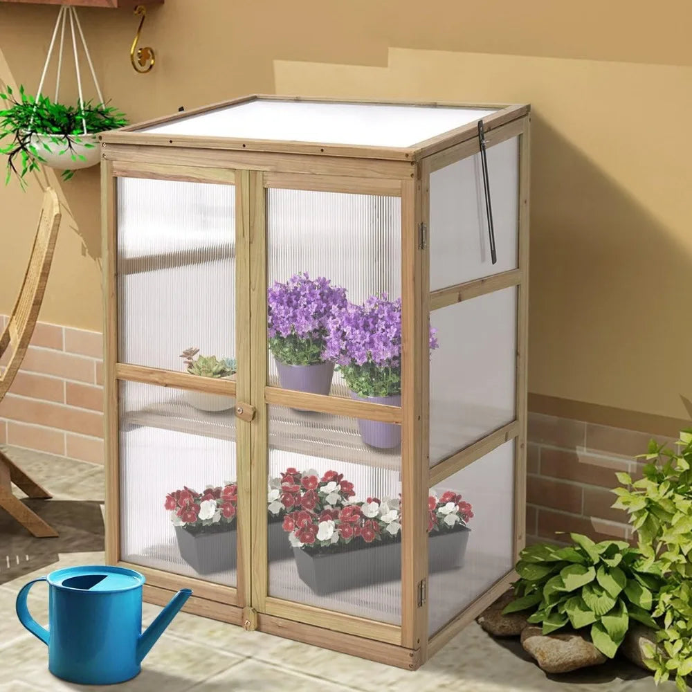 Garden Portable Wooden Cold Frame Greenhouse Raised Flower Planter Protection (30.0X22.4X42.9)