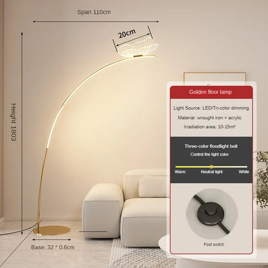 Nordic Modern Butterfly Arc LED Eye protection Floor Lamps Dimmable Control Art fishing decoration Lighting for Living Room sofa