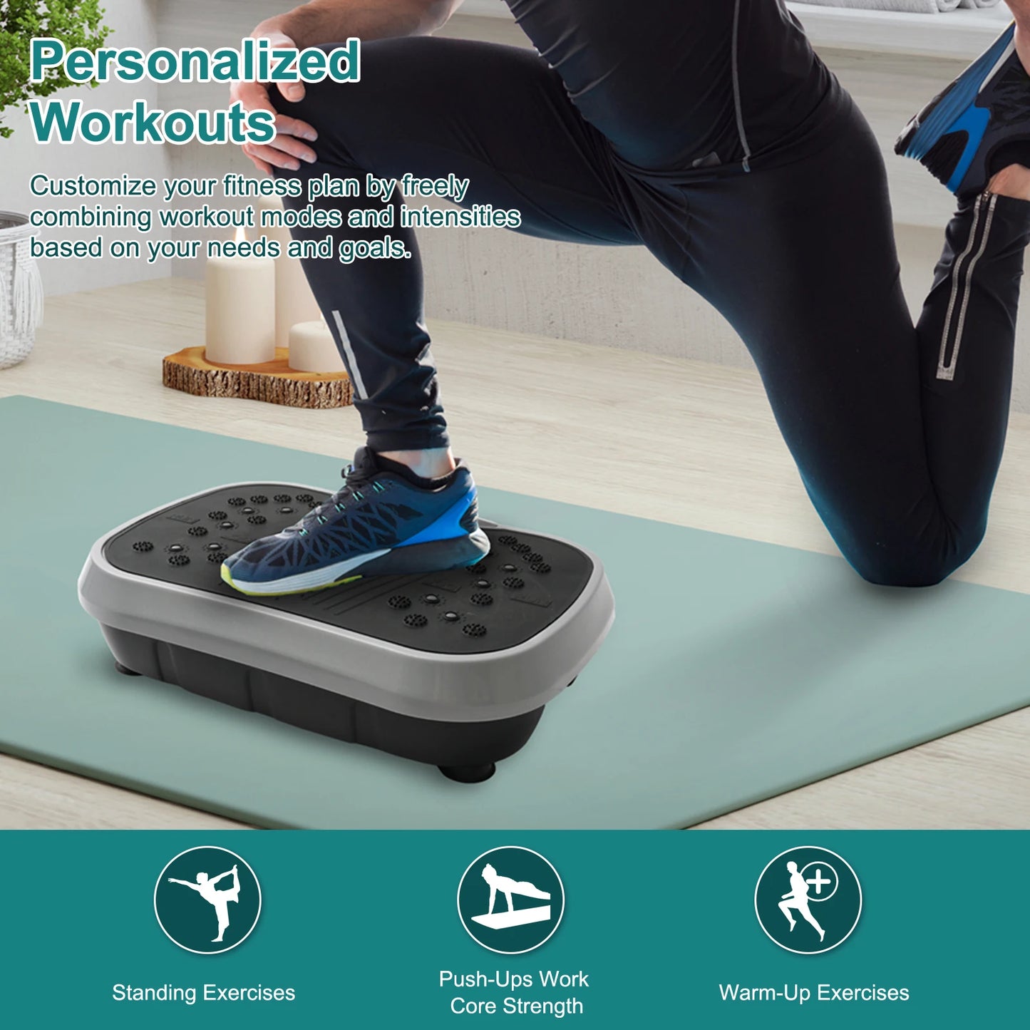 Vibration Plate Exercise Machine Portable Fat-Burning Machine Weight Loss 220 lbs Full-Body Workout Shaker BT Remote Control