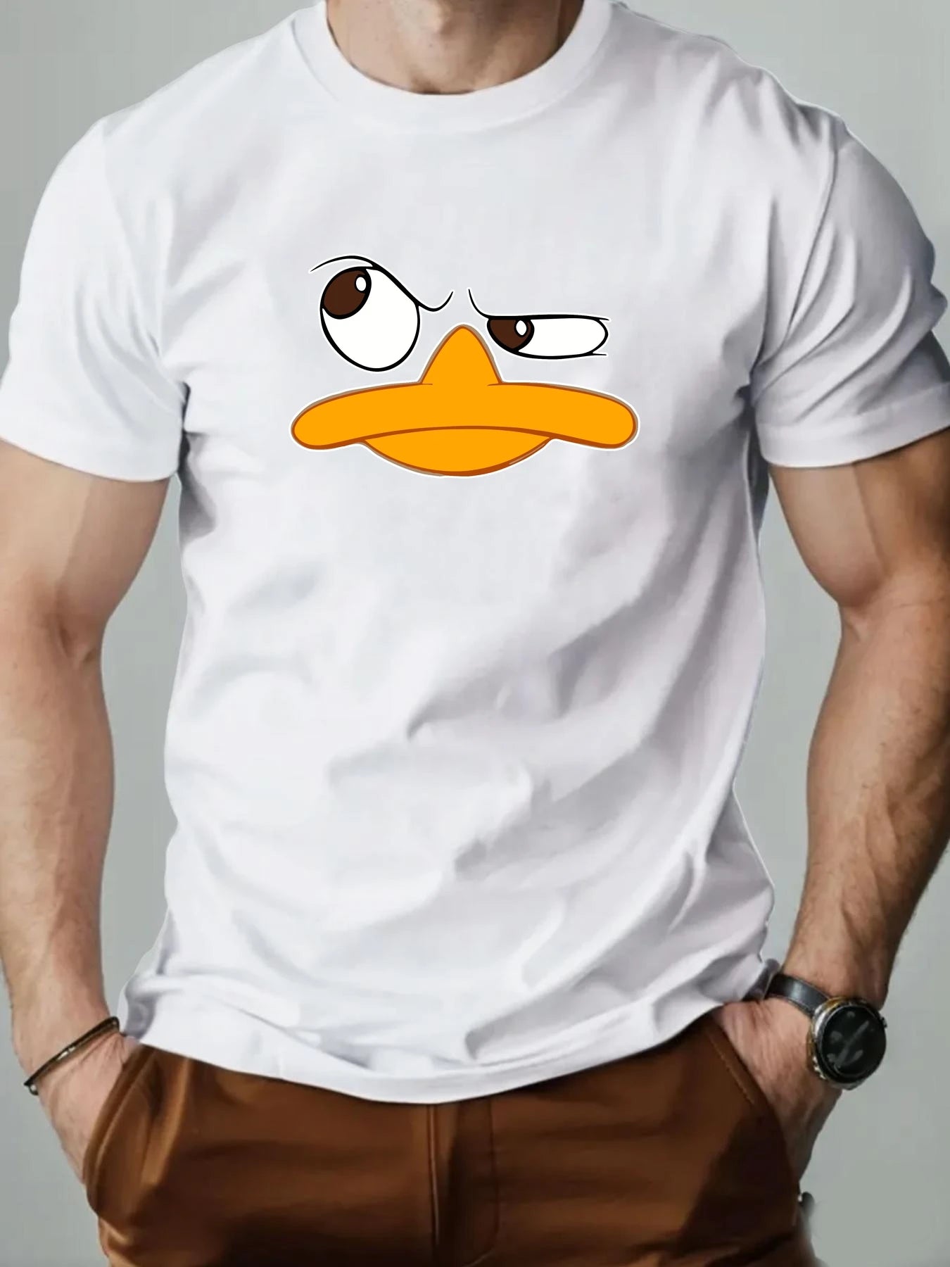 Men's T-Shirt 100% Cotton Funny Duck Cartoon Pattern Print Summer Round Neck Breathable Casual Short Sleeve Fashion T Shirt