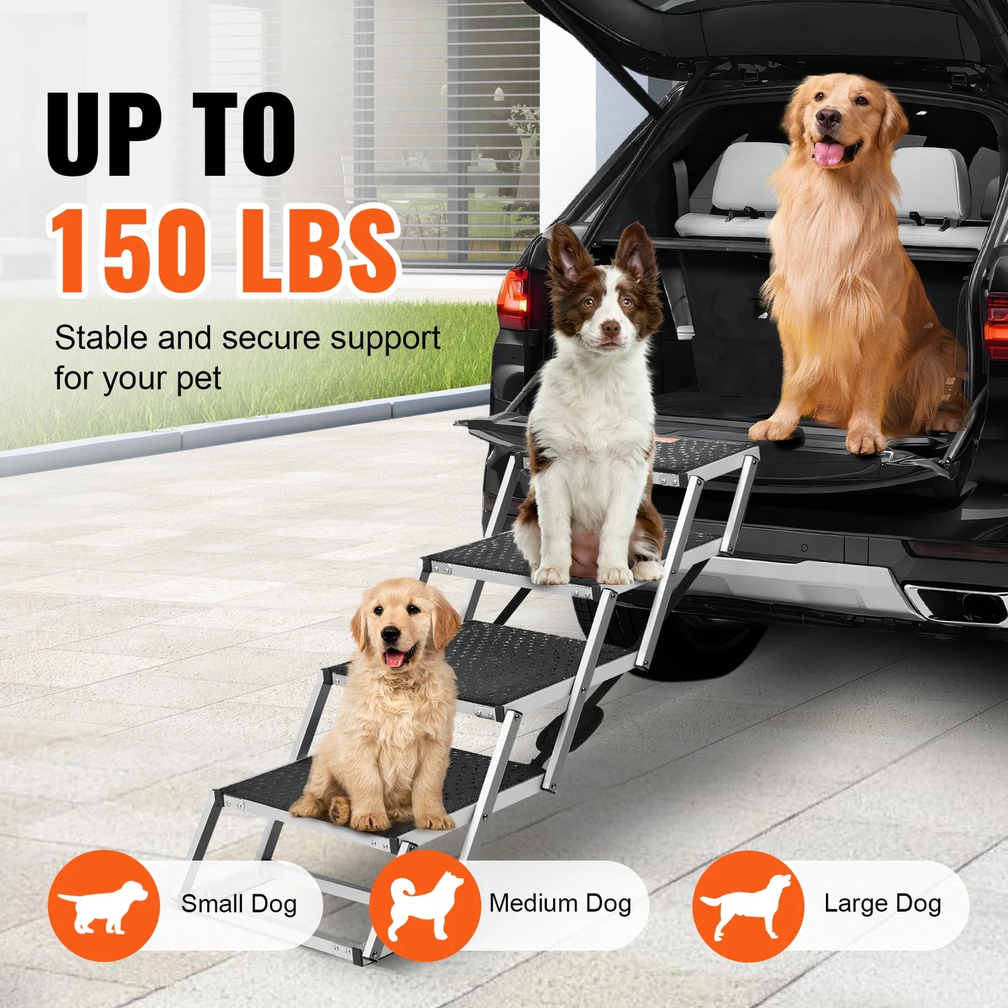 SucceBuy Dog Stair for Cars Wide Dog Car Steps Folding Portable Pet Steps Lightweight Aluminum for Car SUV and Truck 150 lbs