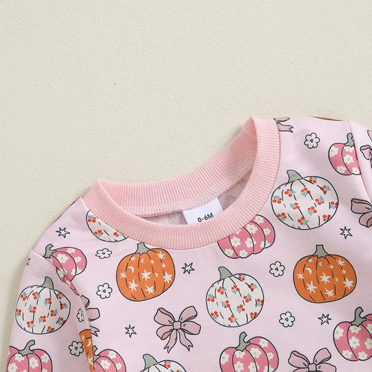 Adorable Infant Girls Halloween Costume Pumpkin Patterned Long Sleeve Top and Stretchy Pants Set Toddler Halloween Outfit Cute