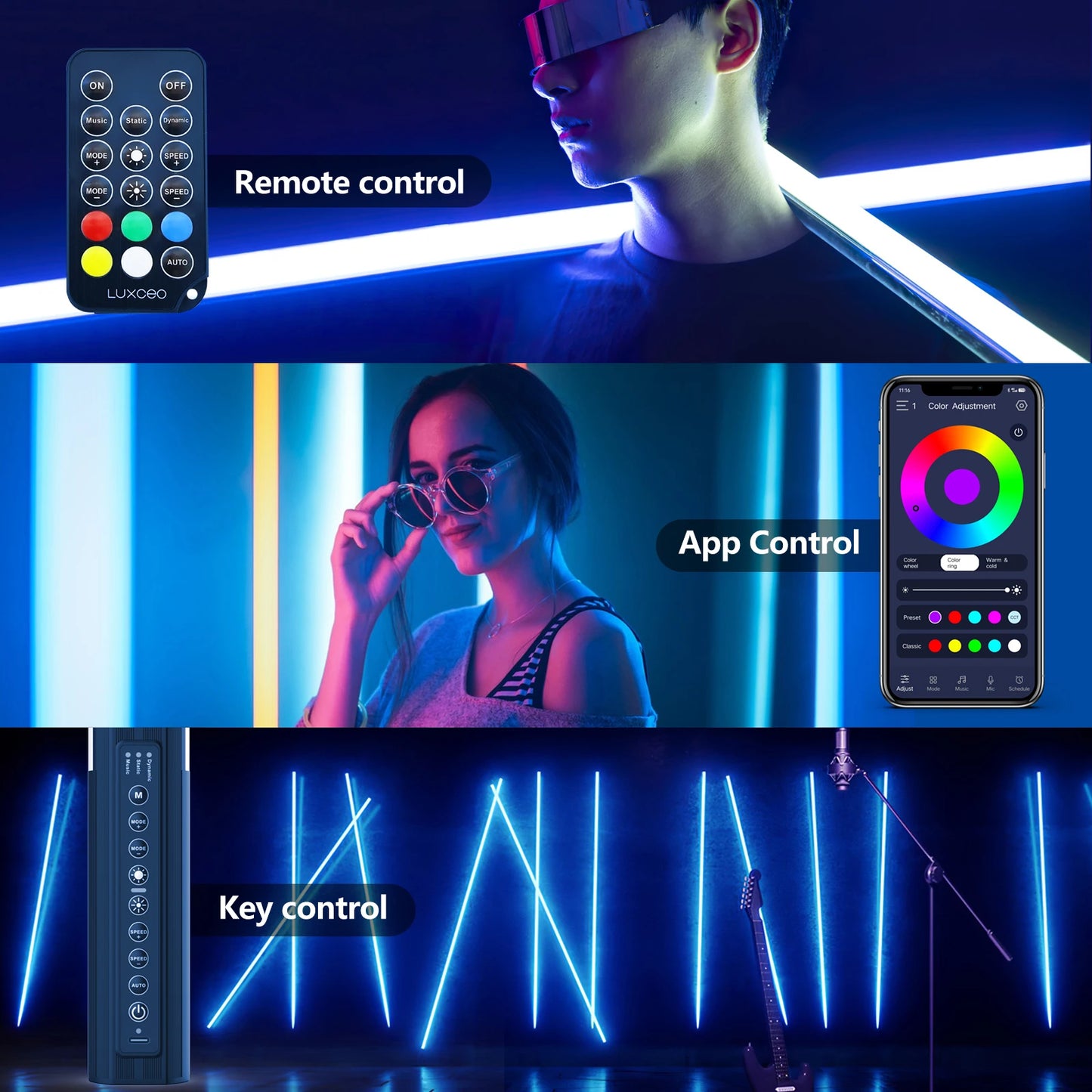 LUXCEO 2-pack 4ft RGB LED Light Tripod Set DJ Lighting Stick Bluetooth APP Control Atmosphere Lamp for Dance Club/Party/Wedding