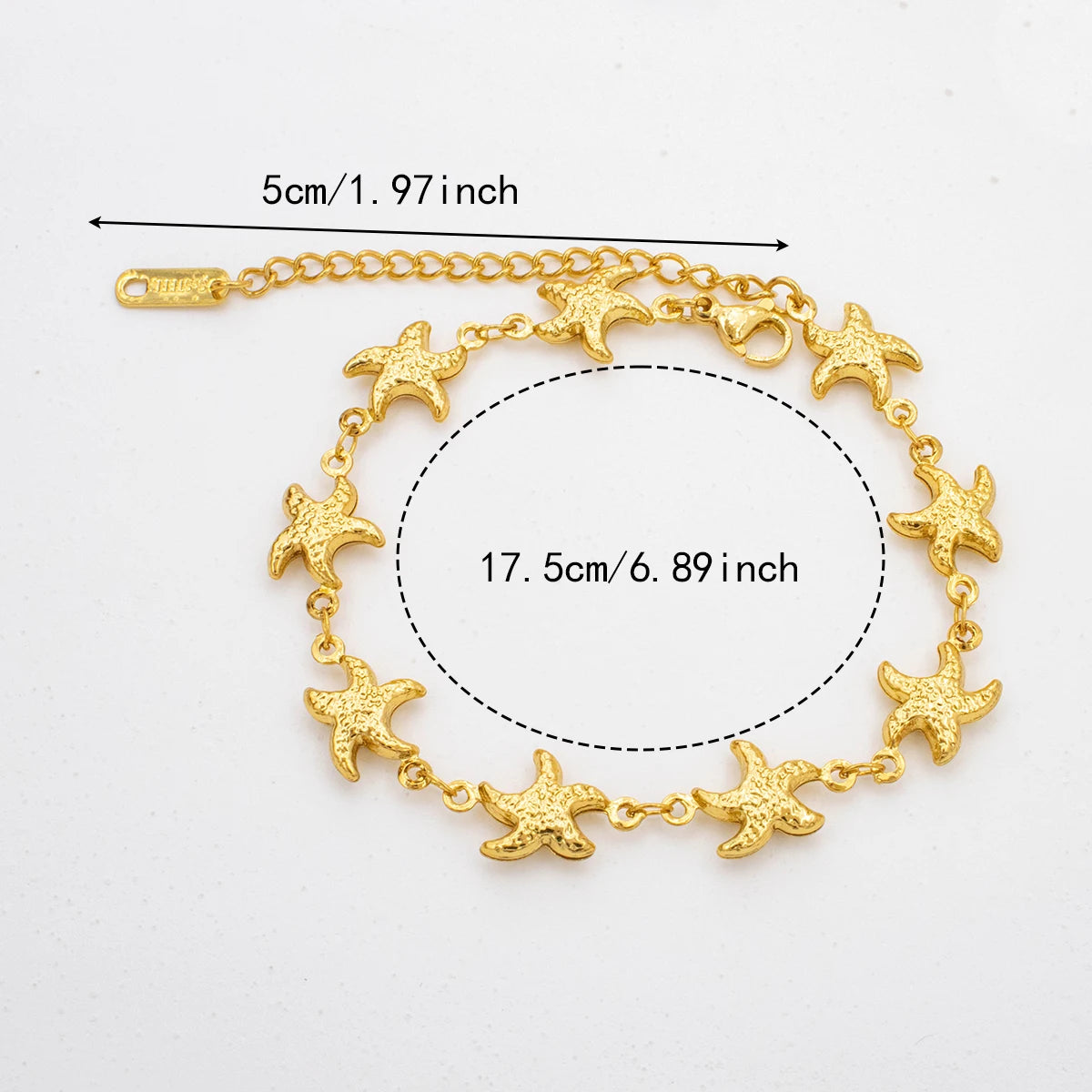2025 New Gold Color Stainless Steel Starfish Bracelet for Women - Cute Adjustable Jewelry, Hypoallergenic Gift for Girls