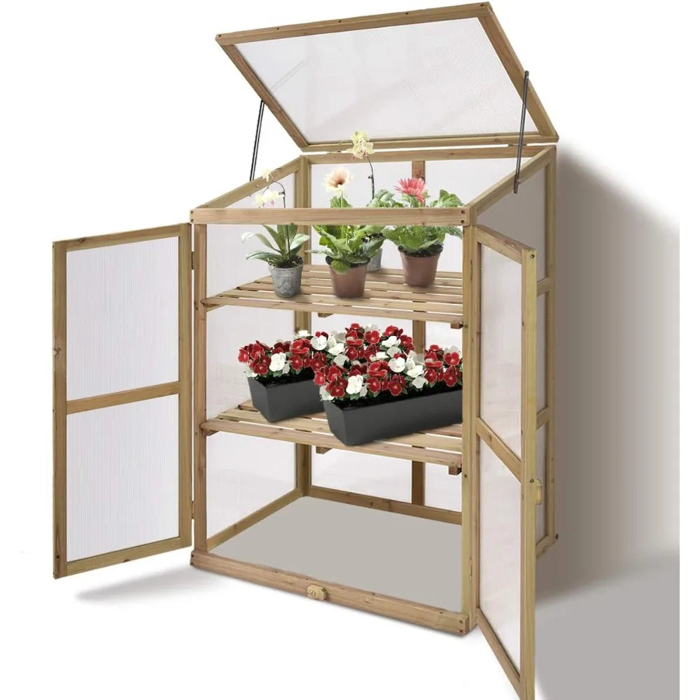 Garden Portable Wooden Cold Frame Greenhouse Raised Flower Planter Protection (30.0X22.4X42.9)