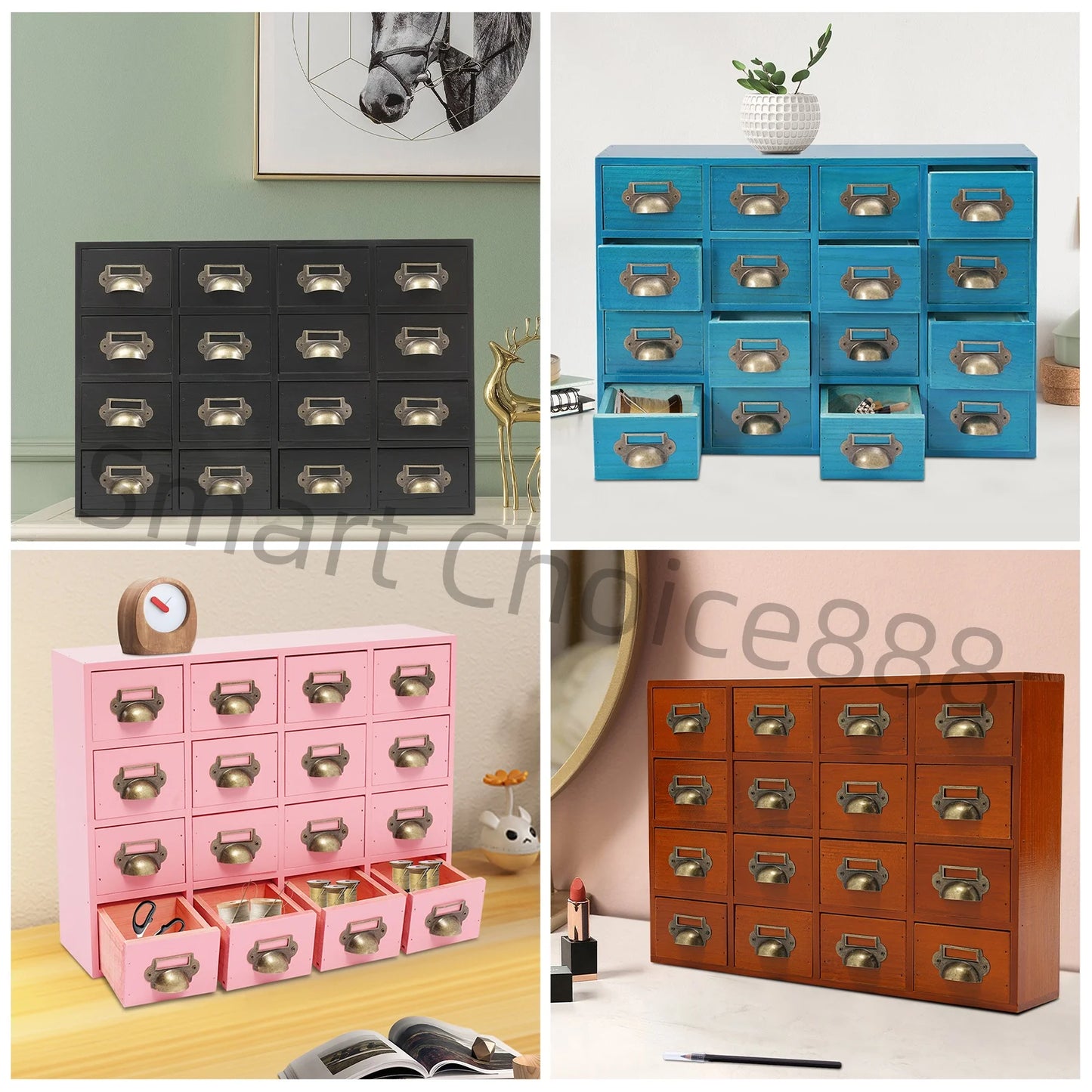 16 Drawers Apothecary Dustproof Mini Drawer Organizer Drawer Box Wood Organizer Craft Cabinet Brown/Black/Pink/Blue