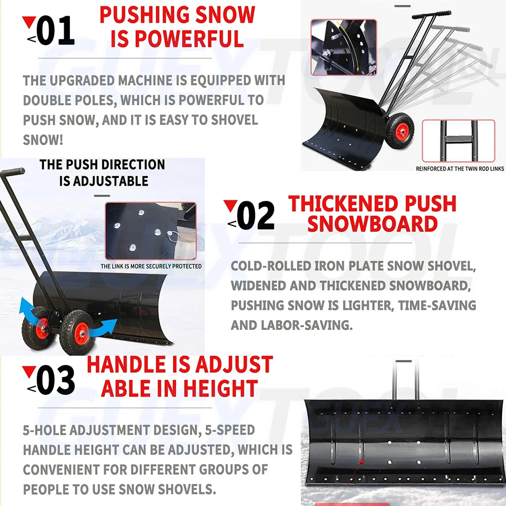 Manual Snow Shovel With Wheels Large Metal Sleigh Shovel Snow Plow Vehicle Snow Removal Artifact Machine Clean Road Surface Tool