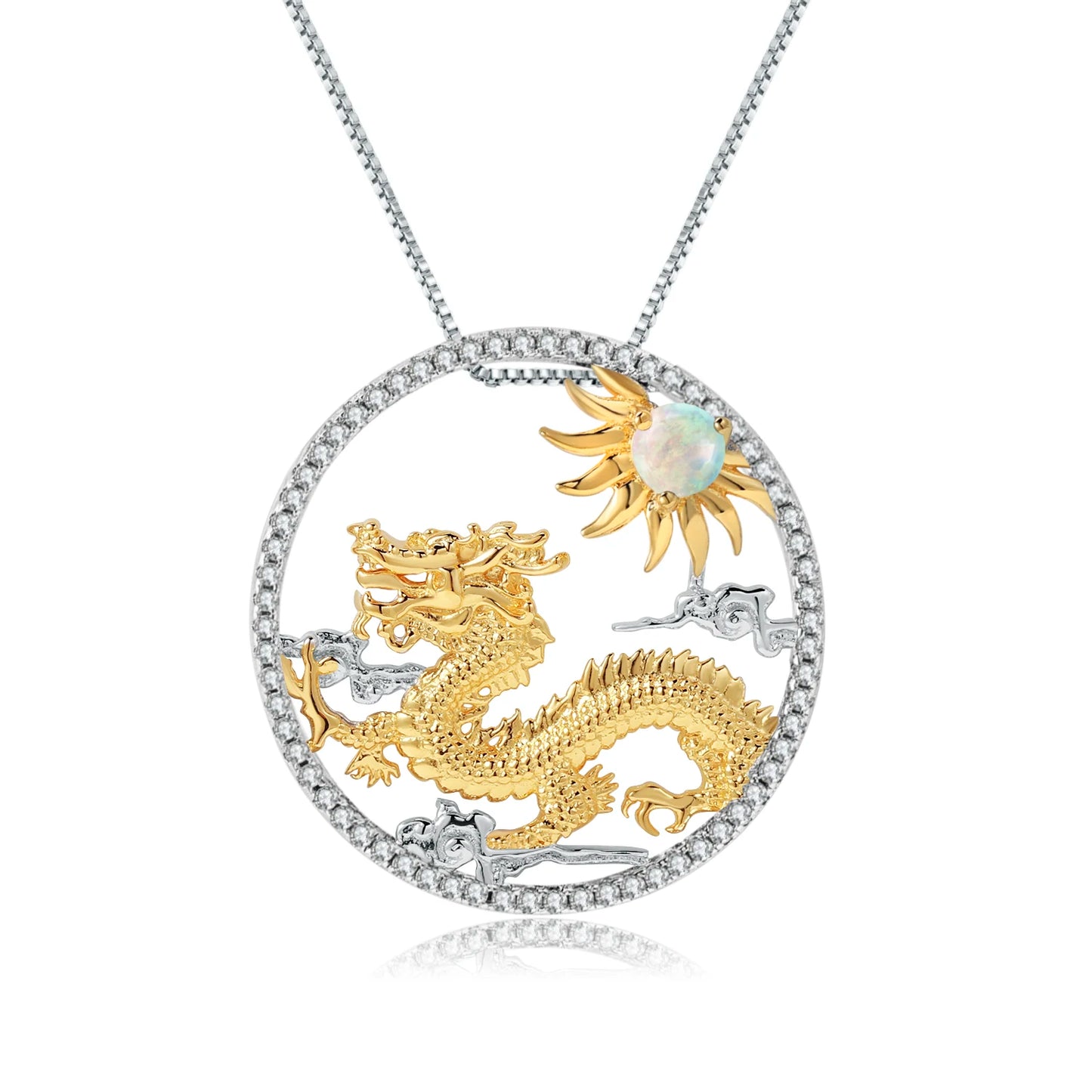GEM'S BALLET 925 Sterling Silver Natural Swiss Blue Topaz Handmade Dragon Pendant Necklace For Women Chinese Zodiac Jewelry