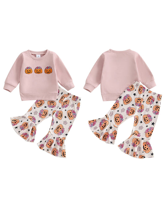 Toddler Halloween Costume Set Long Sleeve Top Pumpkin Floral Pants Baby Girl Outfit Clothes for Fall Festivities