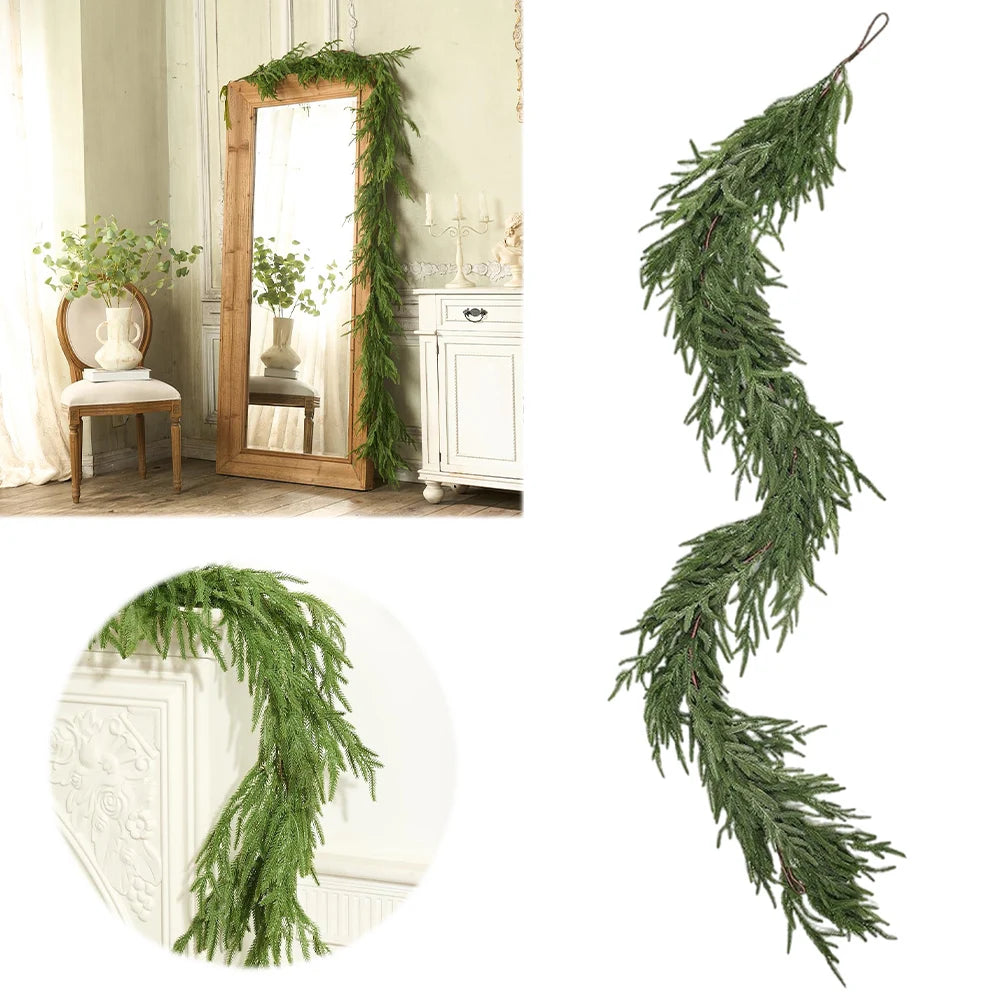 6/9 Ft Christmas Garland Real Touch Artificial Greenery Garland Winter Pine Garland for Table Mantle Wall Indoor Outdoor