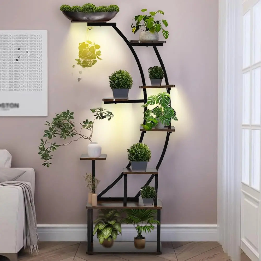 Black Plant Stand with Grow Light for Indoor Plants 9 Tiered Metal Plant Shelf  60" Black  Holder Display Rack for Home Balcony