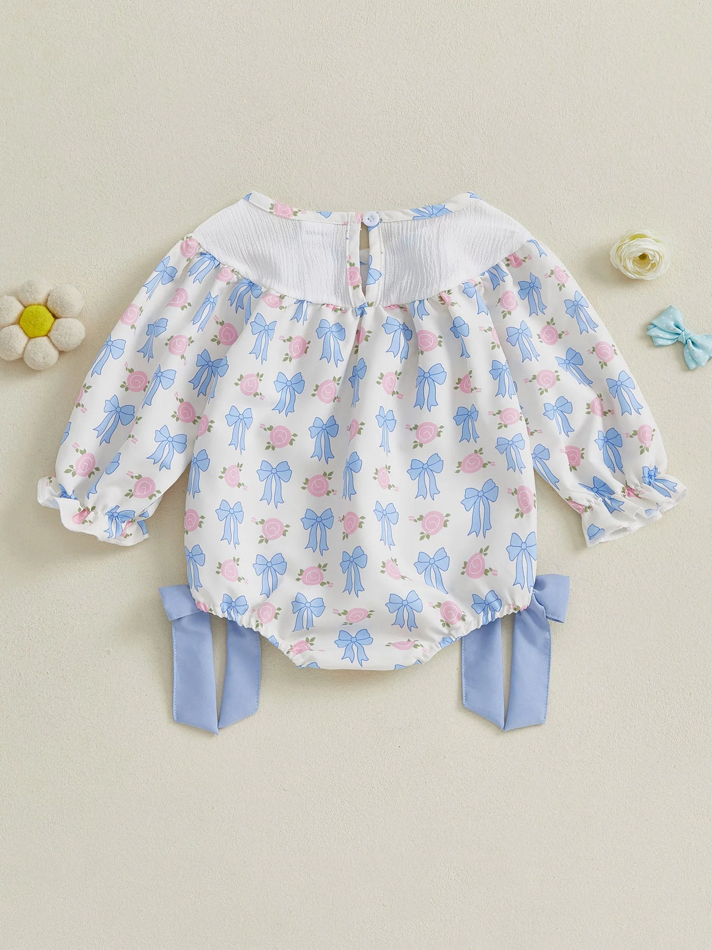 Adorable Toddler Floral Jumpsuit with Ruffle Sleeves and Bow Detail - Sweet Baby Girl Romper for Autumn Outfits
