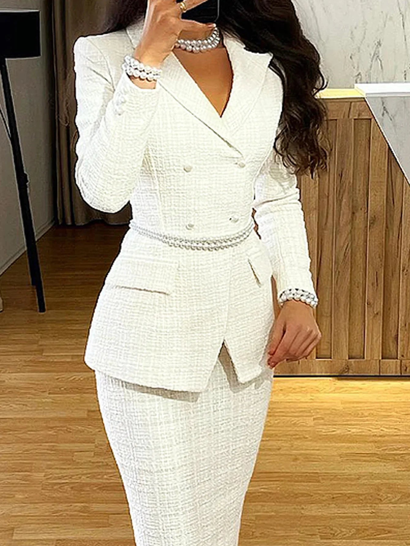 Women Regular Fit Lapel Collar Jacket And Skirt Set