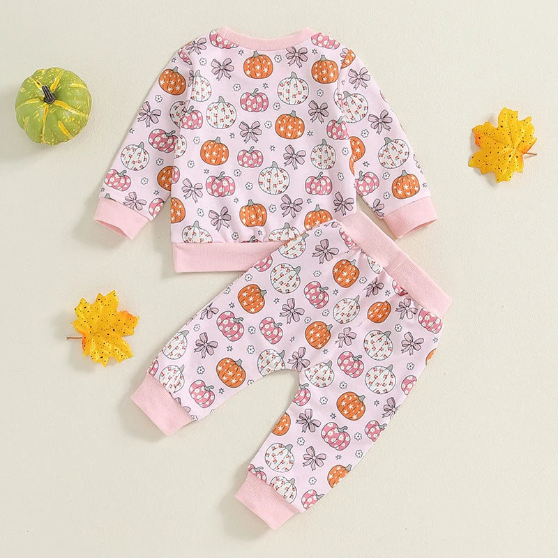 Adorable Infant Girls Halloween Costume Pumpkin Patterned Long Sleeve Top and Stretchy Pants Set Toddler Halloween Outfit Cute