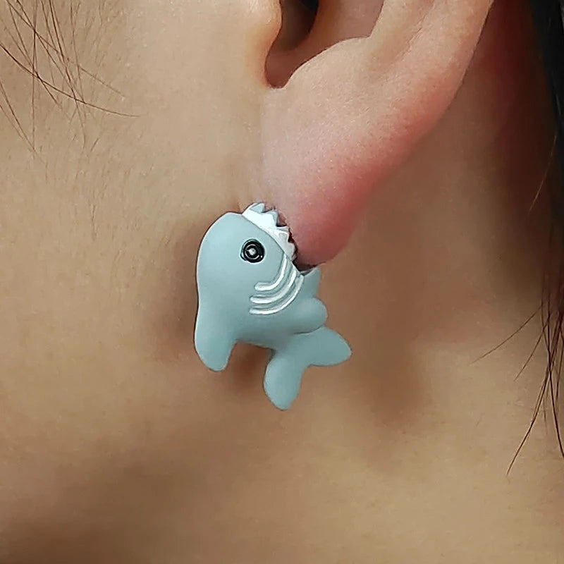 2pcs/1pair Animal Cartoon Stud Earring For Women Cute Dinosaur Little Dog Whale Clay Bite Ear Jewelry Funny Gifts Fashion