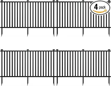 Happygrill Garden Fence 4 Panels, 80”L x 37.5”H Outdoor Privacy Screen w/Sharp Ground Stakes, Protective Caps, No Dig Fence, Vin
