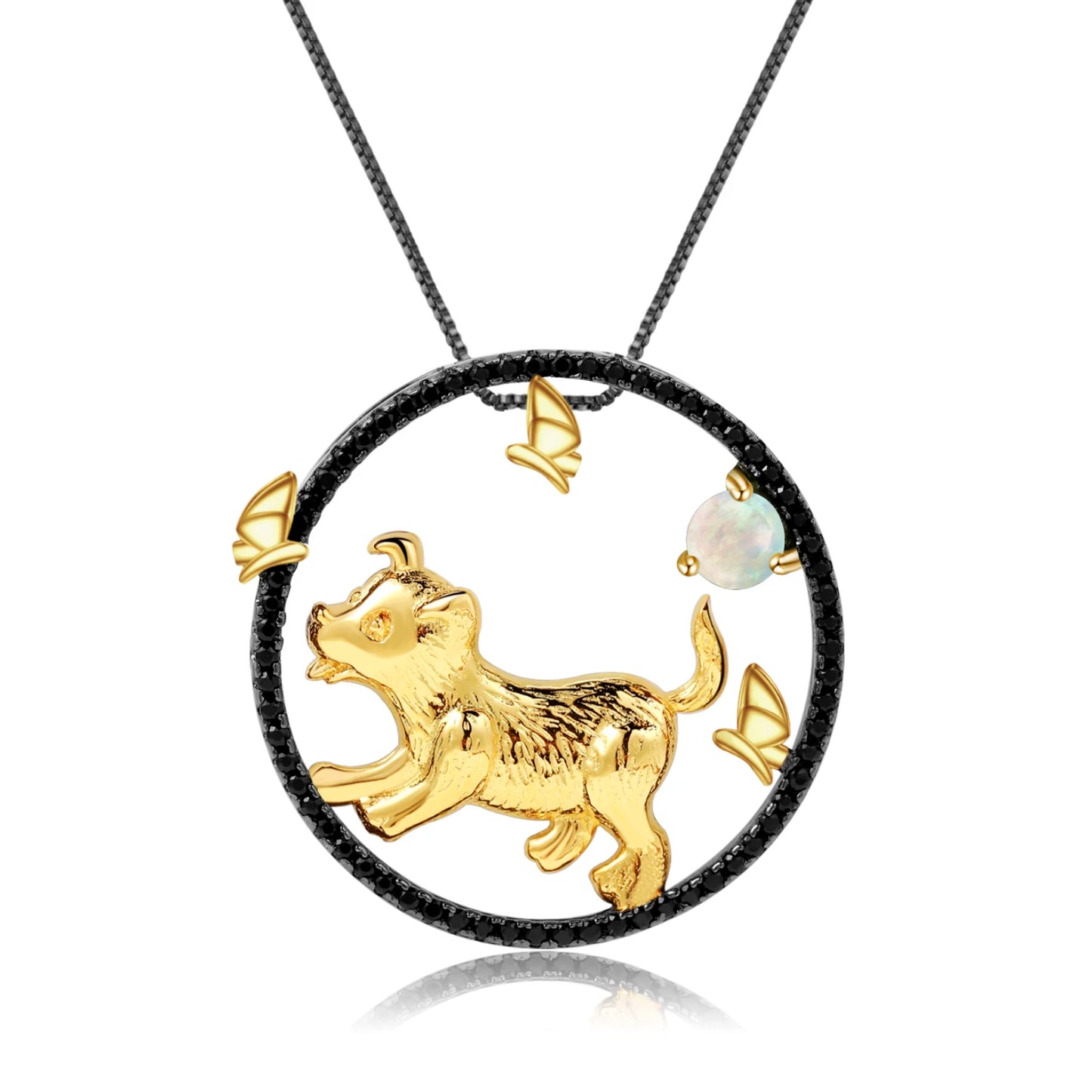 GEM'S BALLET 925 Sterling Silver Natural Swiss Blue Topaz Handmade Dragon Pendant Necklace For Women Chinese Zodiac Jewelry