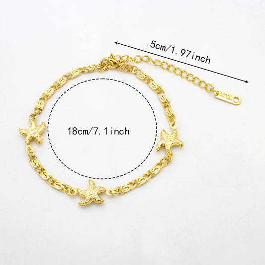 2025 New Gold Color Stainless Steel Starfish Bracelet for Women - Cute Adjustable Jewelry, Hypoallergenic Gift for Girls