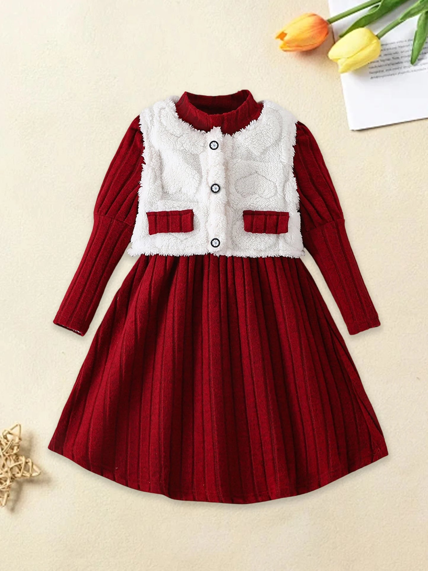 Girls 3PCS Winter Outfit Pink Cable Knit Sweater Leggings Faux Fur Hooded Coat Set for Cold Weather