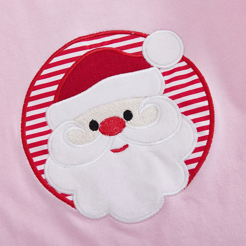 Toddler Girls 2-piece Set Festive Long Sleeve Santa Claus T-shirt with Matching Striped Pants for Christmas Celebration