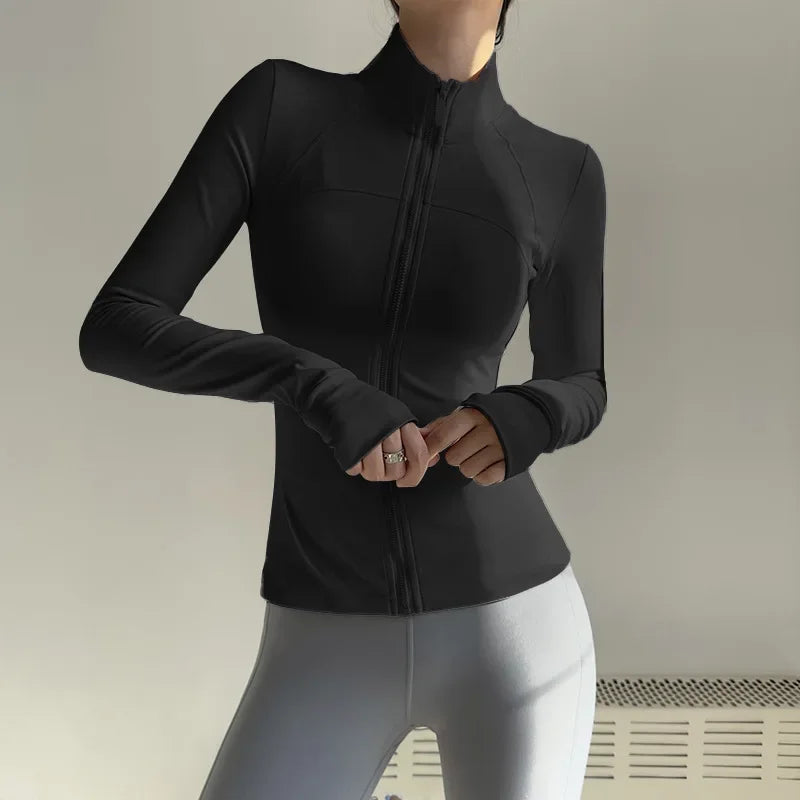Women Zip Up Fitness Jacket Long Sleeve Quick Dry Yoga Top