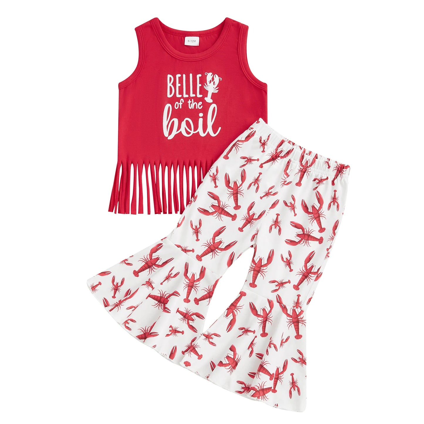 Girls Sleeveless Tank Top and Flare Pants Set Featuring Fun Letters and Lobster Print Design for a Stylish Summer Look