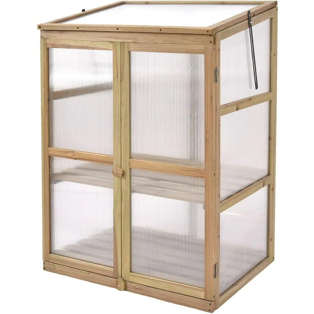 Garden Portable Wooden Cold Frame Greenhouse Raised Flower Planter Protection (30.0X22.4X42.9)
