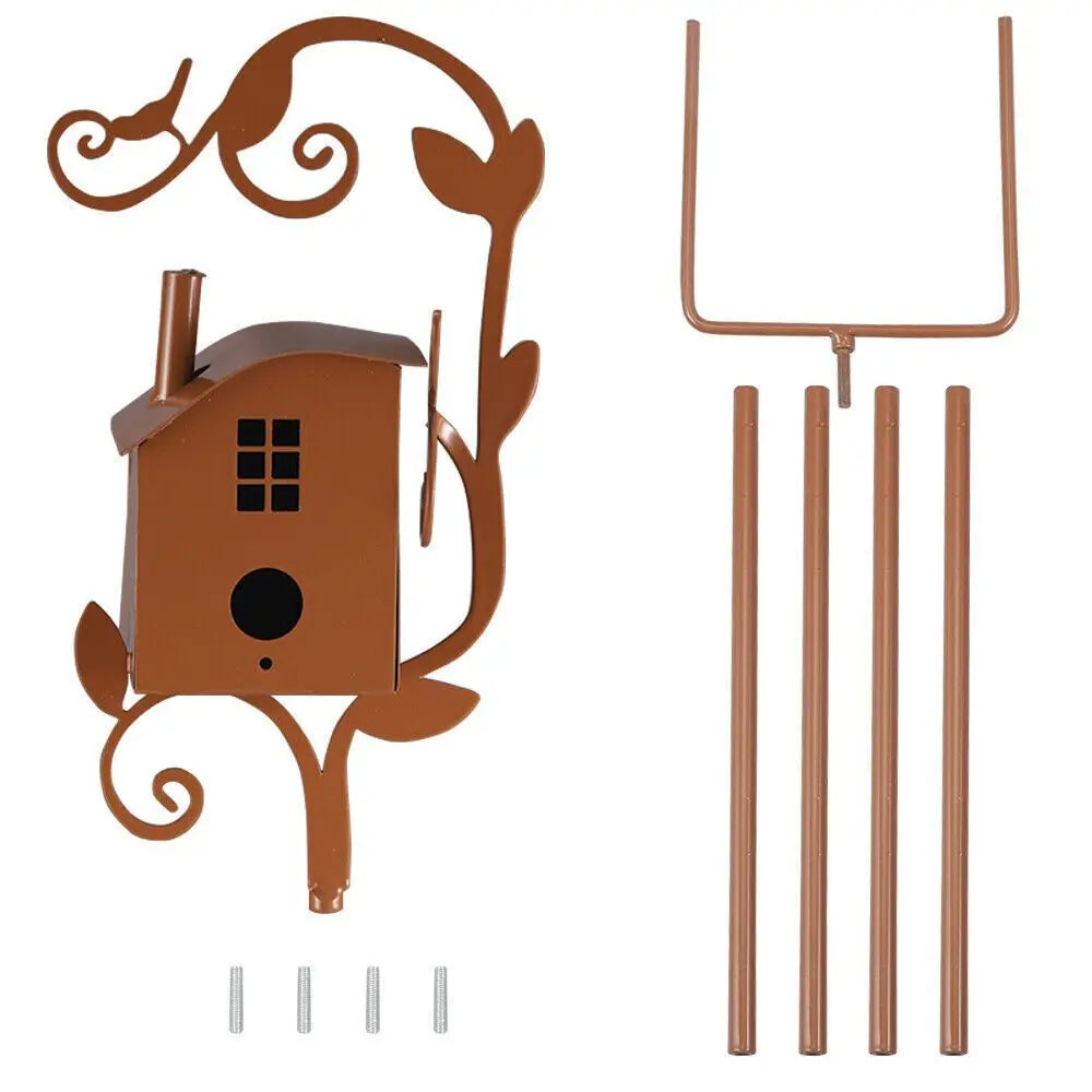 Metal Birdhouse Art Stake Outdoor Rustic Bird House Stand Garden Yard Decor