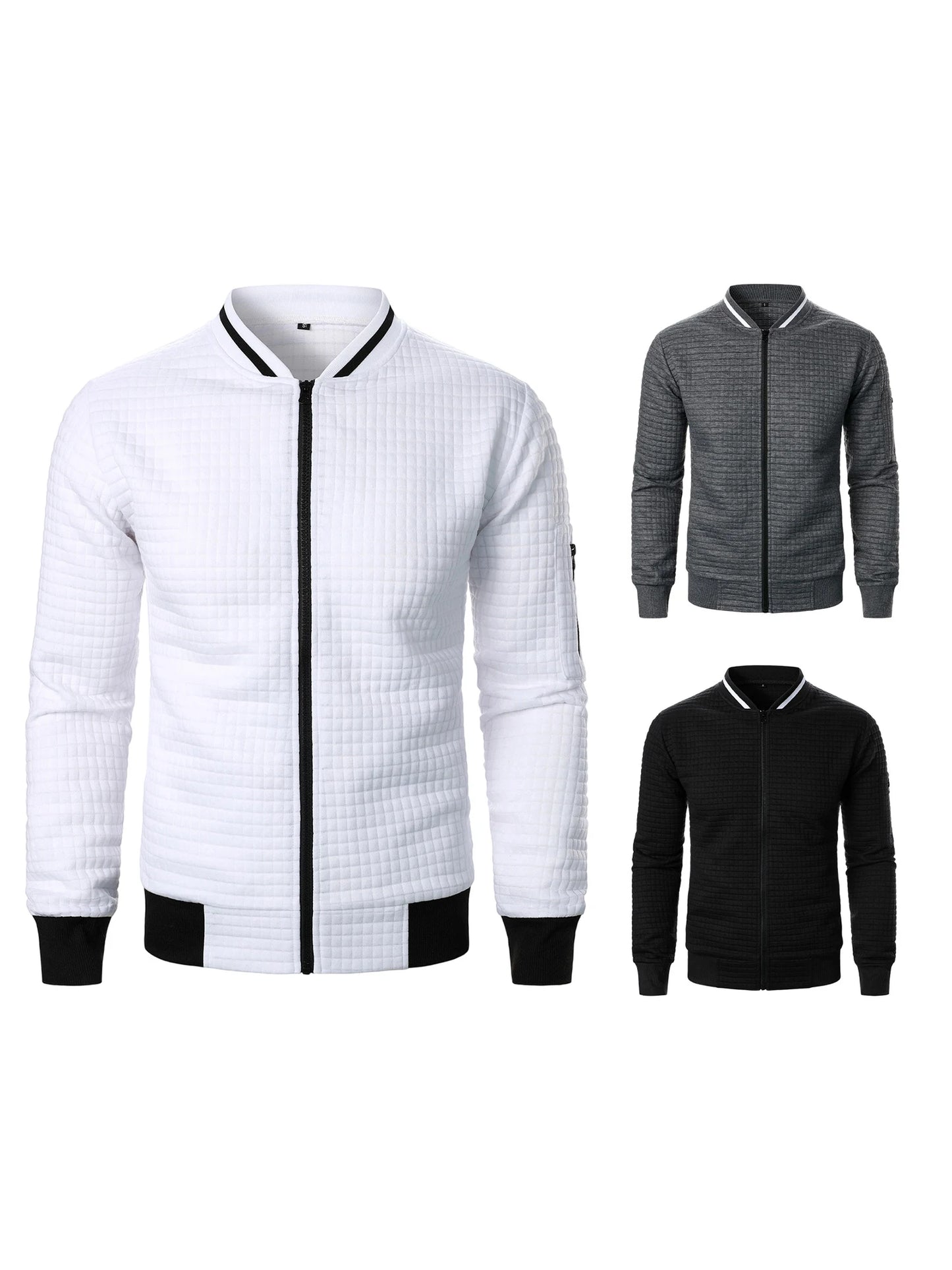 Men s Casual  Fit Zipper Up Lightweight Stand Collar Jacket Spring Fall Coat with Contrast Color Detail