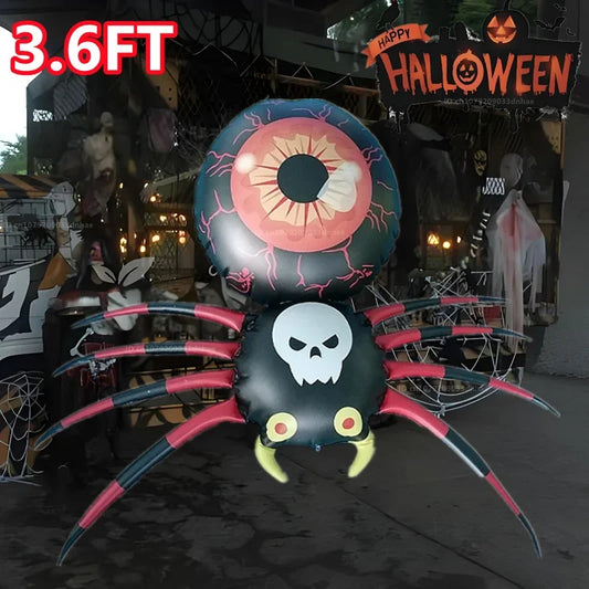 3.6FT Big Spider Inflatable PVC Glowing Spider Model Halloween Outdoor Decor with LED Light Holiday Ornament Courtyard Props