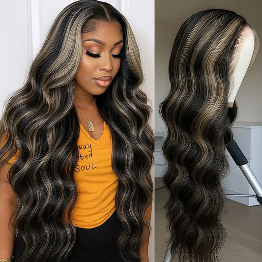 1B/27 Balayage Highlight Body Wave Wig Human Hair 30 Inch 13x4 HD Lace Frontal Wig Ombre Blonde Highlight Brazilian Hair  Wigs