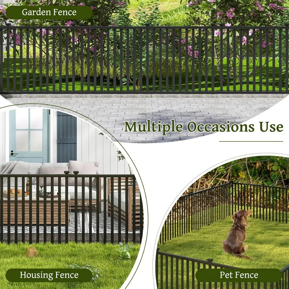 Happygrill Garden Fence 4 Panels, 80”L x 37.5”H Outdoor Privacy Screen w/Sharp Ground Stakes, Protective Caps, No Dig Fence, Vin