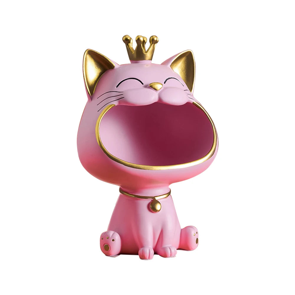 Laughing Cat Statue Resin Lucky Cat Statue Decoration Creative Big Mouths Cat Statue Cute Desktop Storage Accessories