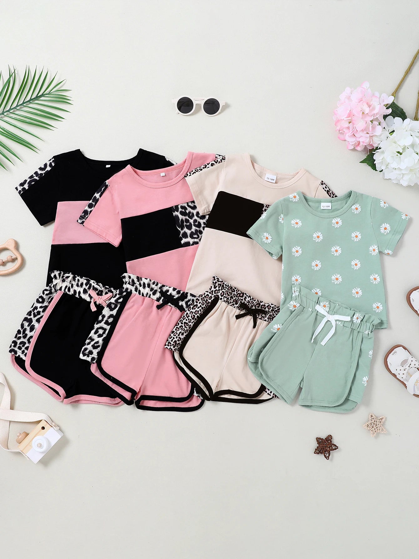 Toddler Baby Girl Clothes 12M-5T Cute Summer Outfits Short Sleeve T-shirt Tops Leopard Camo Printed Shorts Set