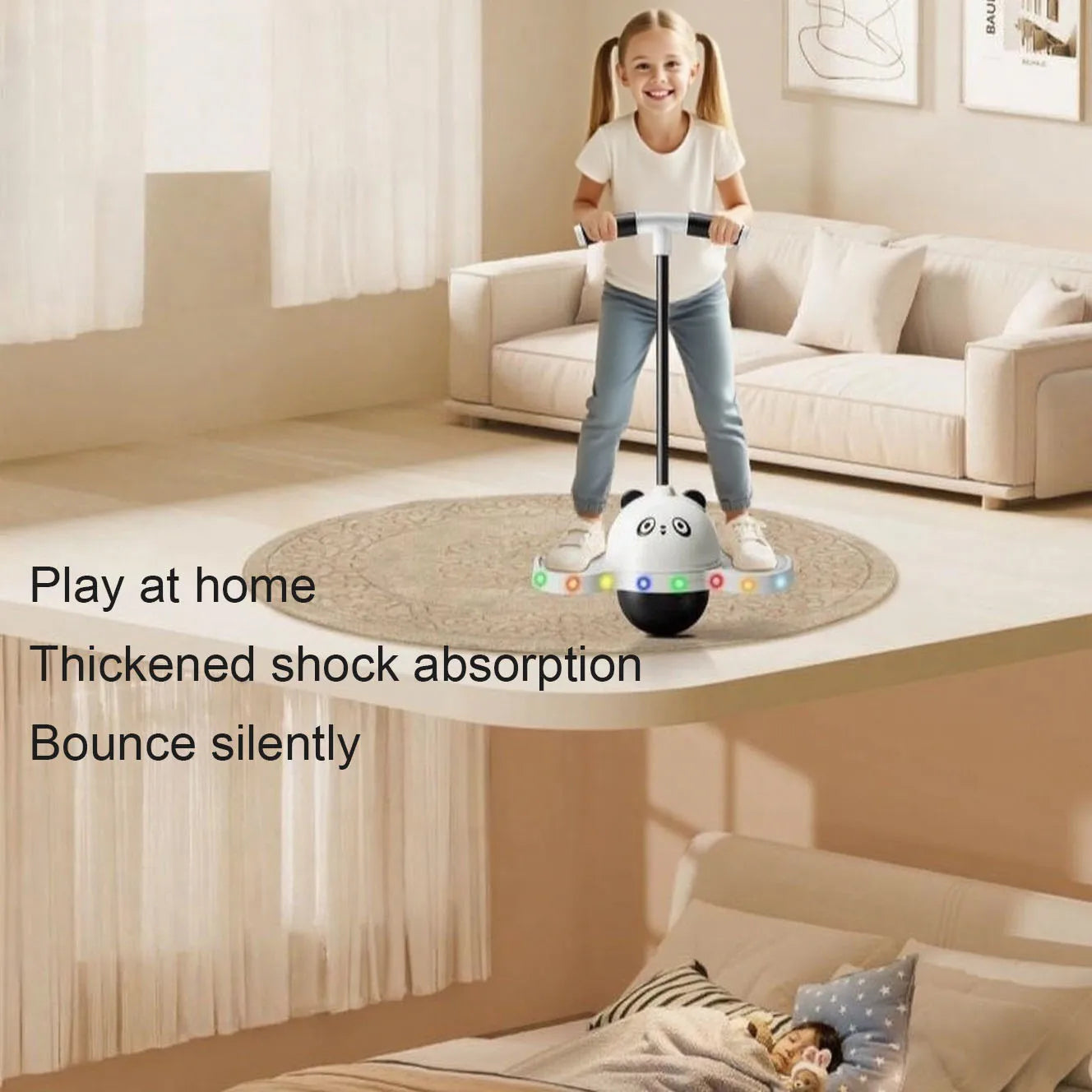 LED illuminated bouncing ball - a fun balance and coordination toy suitable for both children and adults. Pink/black plastic bou