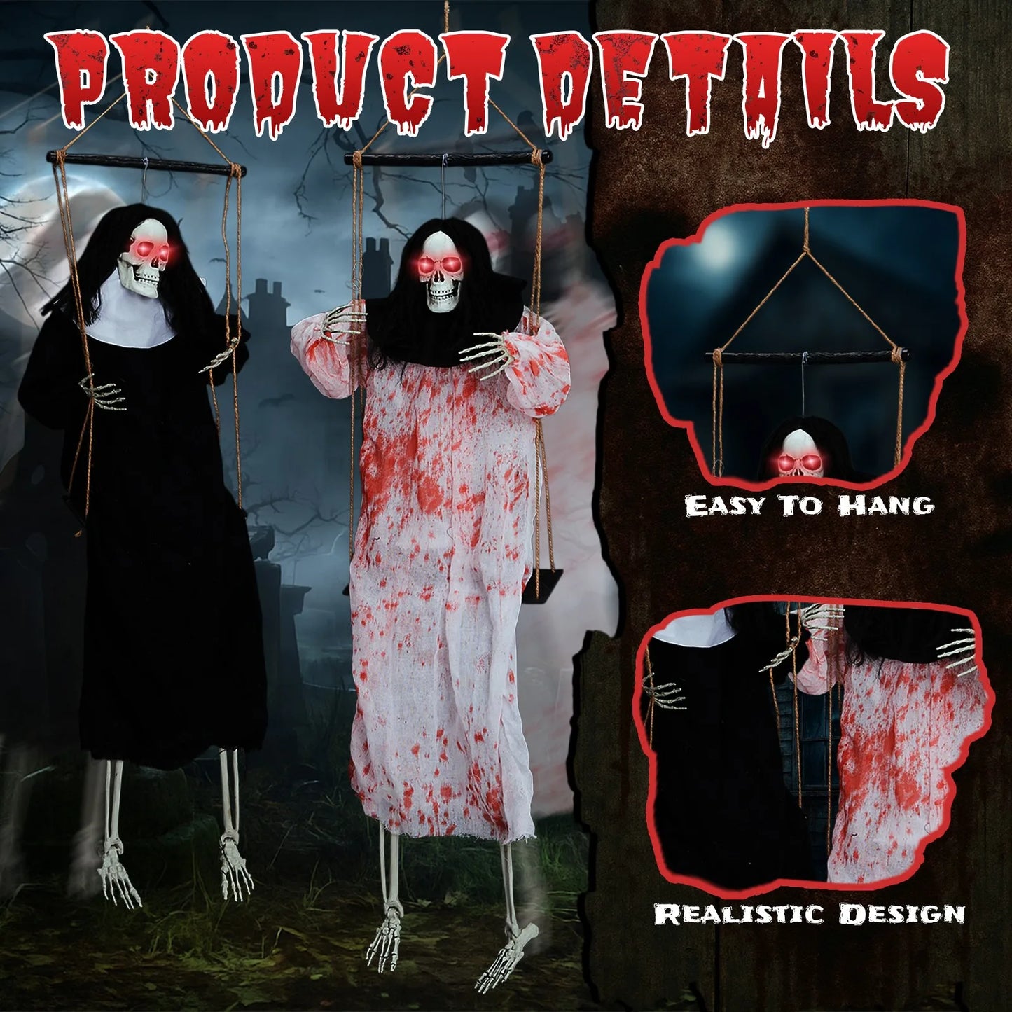 2PC Halloween Props 3FT Severed Hanging Ghost Body Part Haunted House Decoration